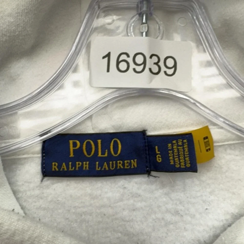 Polo Ralph Lauren Hoodie Mens Large White Pullover Preppy Bear Robe‎ Academic